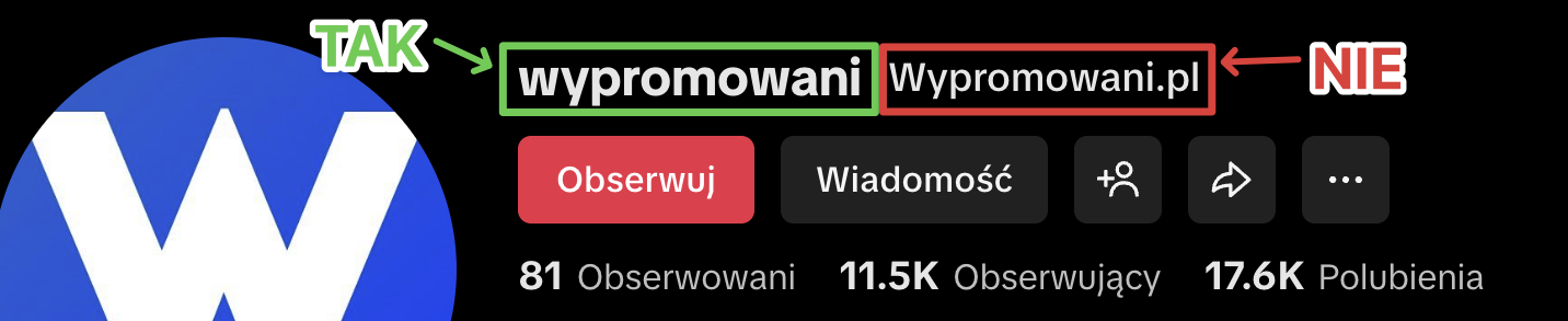 poprawna nazwa użytkownika na TikTok do realizacji zamówienia