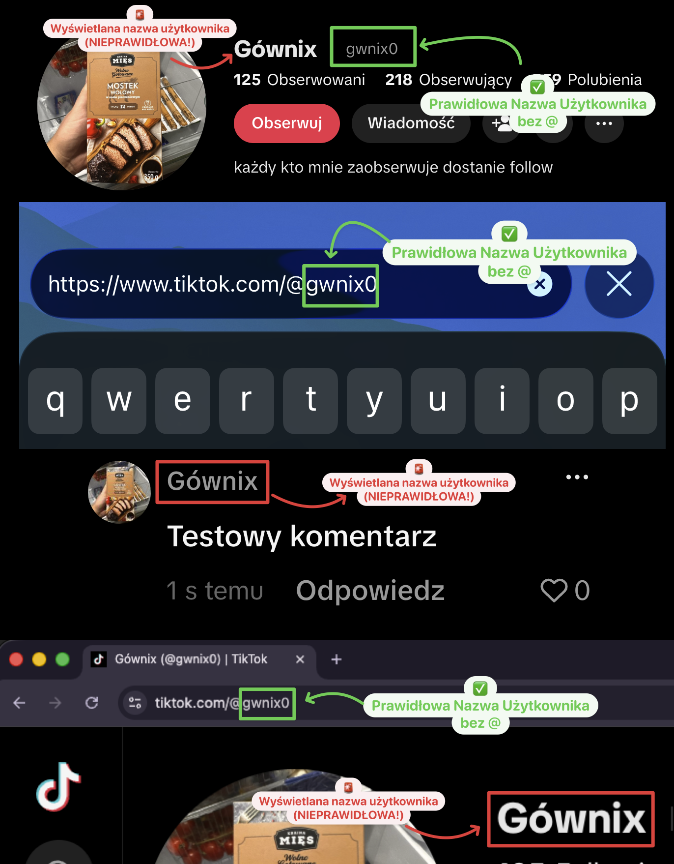 poprawna nazwa użytkownika na TikTok do realizacji zamówienia