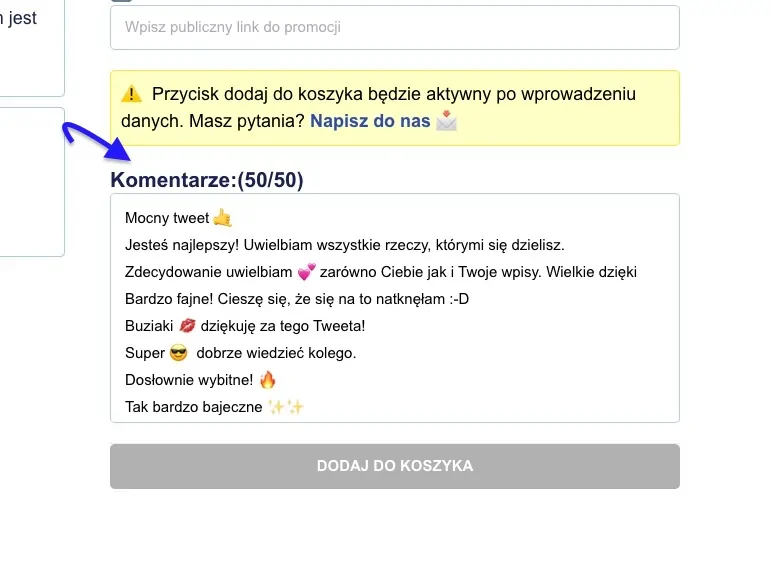 komentarze Twitter z własną treścia